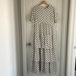 Womens Black and White Polka Dot Ruffle Tiered Dress Size XL